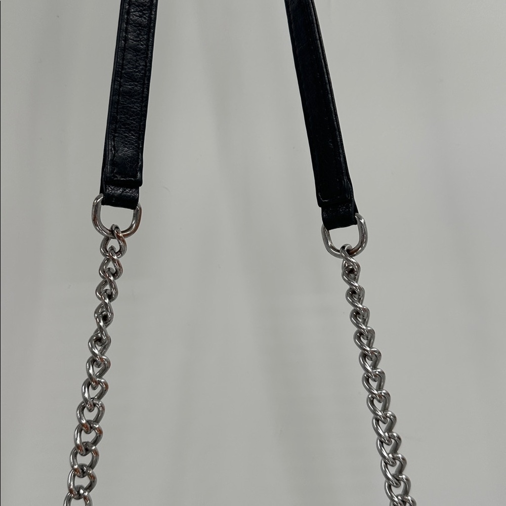 Rebecca Minkoff Black Leather Fringe Crossbody Bag With Silver Chain Strap - Picture 5 of 11